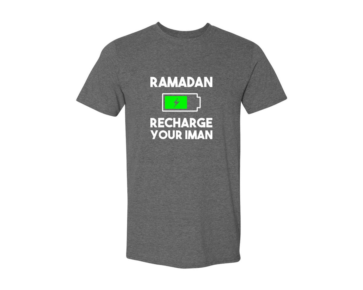 brand:Generic|color:Heather Dark Grey|Ramadan Recharge Your Iman Muslim Motiv Graphic T-Shirt