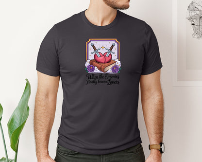 brand:Bella Canvas|color:Heather Dark Grey|Enemies Lovers Swords Book Heart Graphic T-Shirt