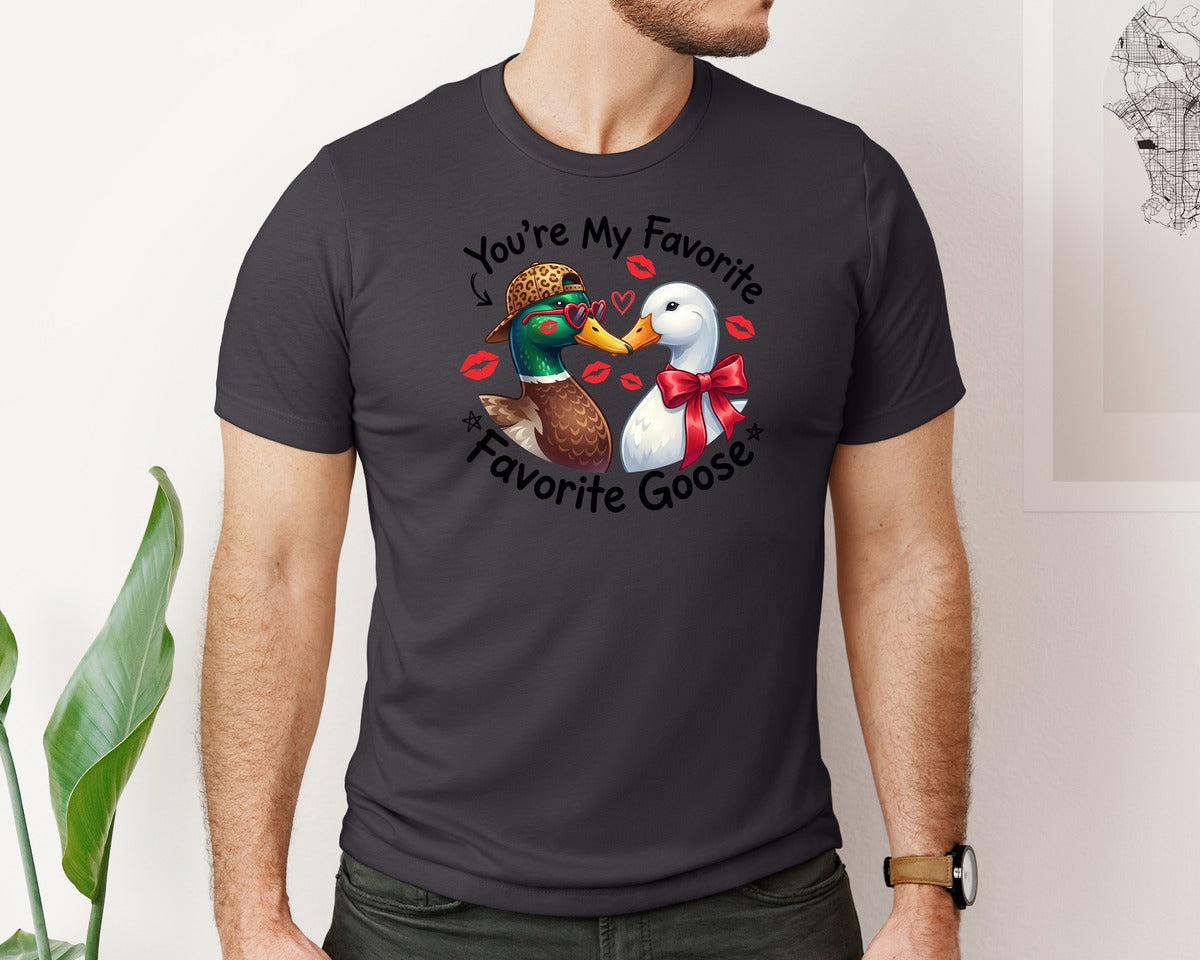 brand:Bella Canvas|color:Heather Dark Grey|Valentines Goose Couple Graphic T-Shirt