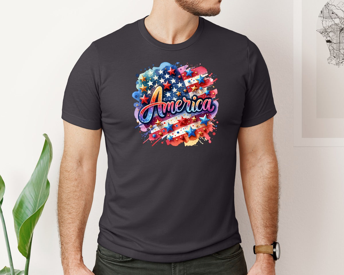 brand:Bella Canvas|color:Heather Dark Grey|Usa American Flag 4Th Of July Graphic T-Shirt