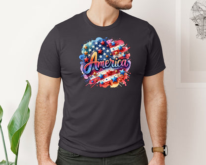 brand:Bella Canvas|color:Heather Dark Grey|Usa American Flag 4Th Of July Graphic T-Shirt