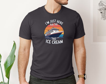 brand:Bella Canvas|color:Heather Dark Grey|Im Just Here For The Free Ice Cream 2 Graphic T-Shirt