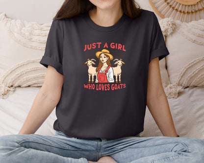 brand:Bella Canvas|color:Heather Dark Grey|Just A Girl Who Loves Goat Farming Style Graphic T-Shirt