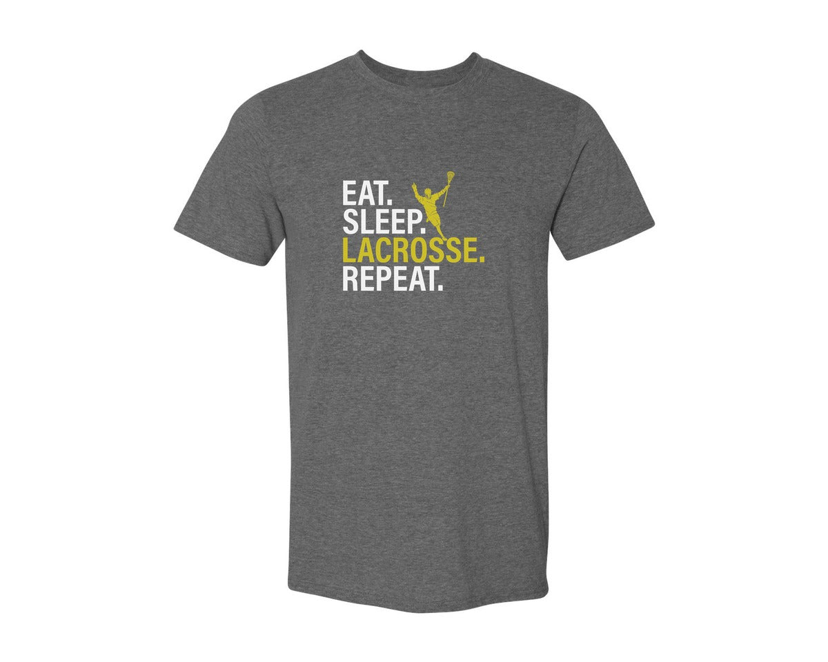 brand:Generic|color:Heather Dark Grey|Eat Sleep Lacrosse Repeat Sports Team Graphic T-Shirt