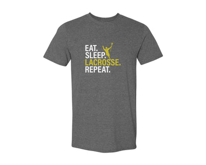 brand:Generic|color:Heather Dark Grey|Eat Sleep Lacrosse Repeat Sports Team Graphic T-Shirt