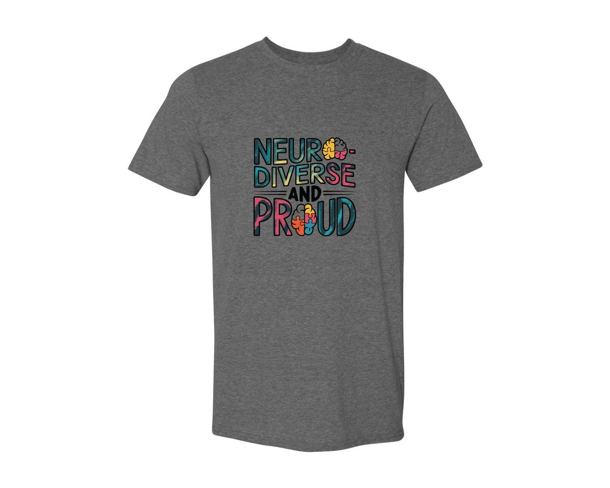 brand:Generic|color:Heather Dark Grey|Neuro Diverse And Proud Autism Shirt Graphic T-Shirt