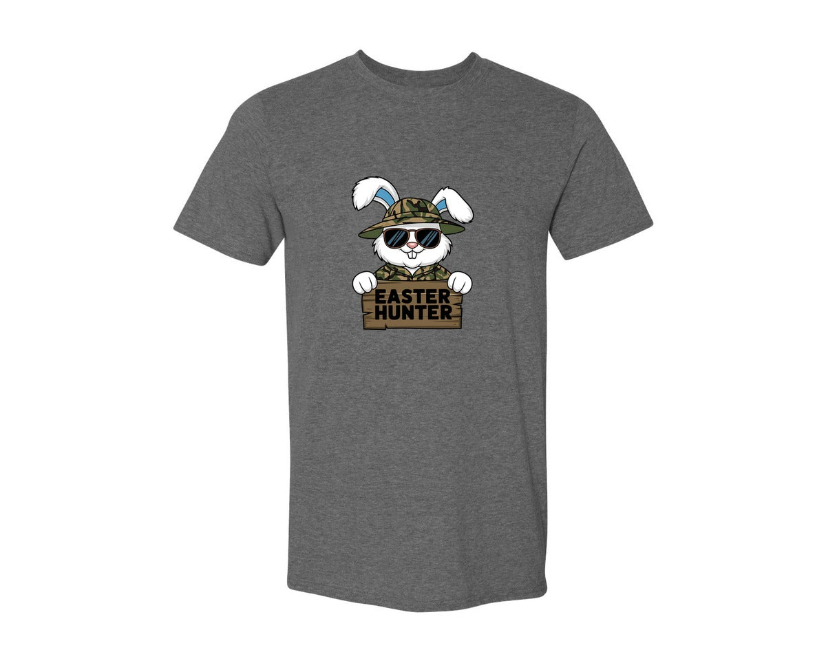 brand:Generic|color:Heather Dark Grey|Easter Hunter Bunny Boy Bunny Graphic T-Shirt