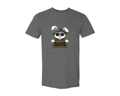 brand:Generic|color:Heather Dark Grey|Easter Hunter Bunny Boy Bunny Graphic T-Shirt
