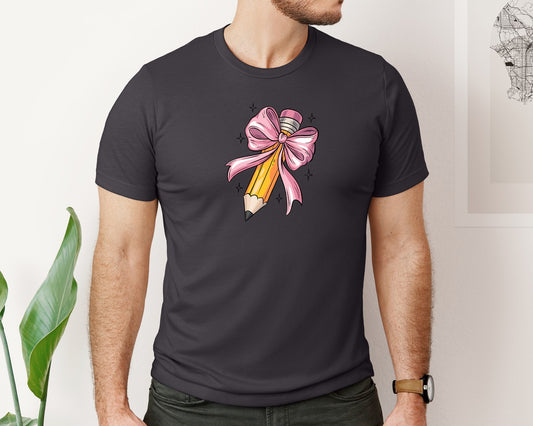 Teacher Coquette Bow Pencil Bow Graphic T-Shirt