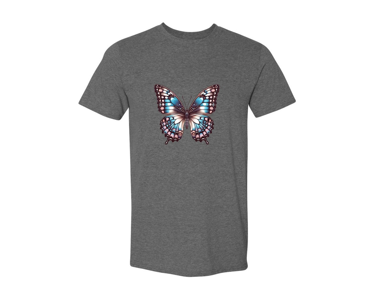 brand:Generic|color:Heather Dark Grey|Beautiful Butterfly Transparent Clip Graphic T-Shirt