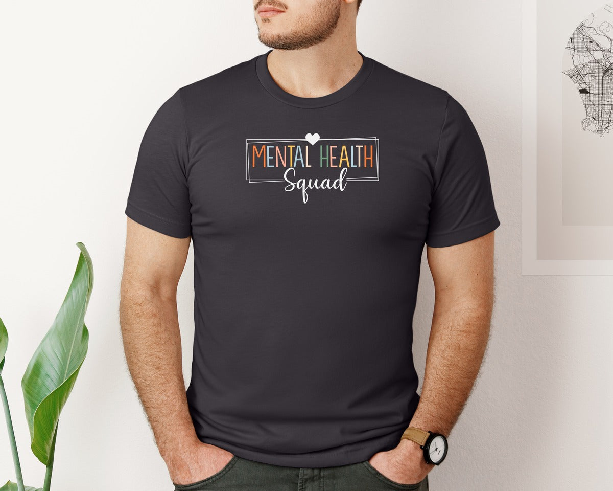 brand:Bella Canvas|color:Heather Dark Grey|Mental Health Squad Brain Illness Mental Graphic T-Shirt