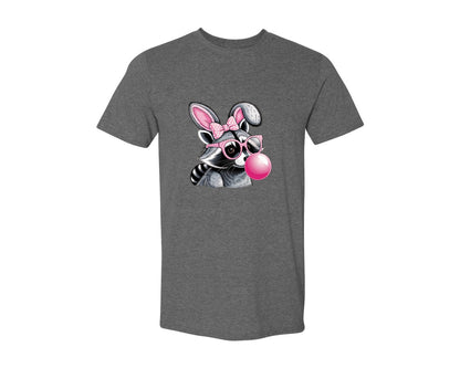brand:Generic|color:Heather Dark Grey|Cute Raccoon With Glasses Bubble Gum 6 Graphic T-Shirt