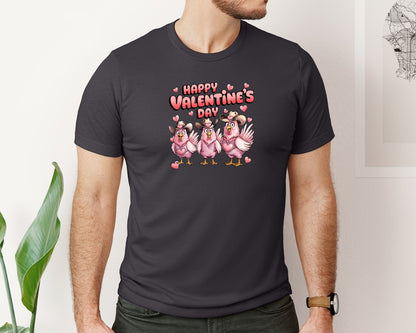 brand:Bella Canvas|color:Heather Dark Grey|Happy Valentines Cowgirl Chickens Graphic T-Shirt