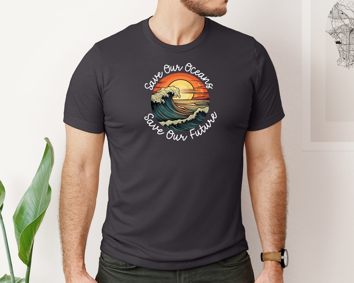 brand:Bella Canvas|color:Heather Dark Grey|Save Our Oceans Save Our Future Graphic T-Shirt