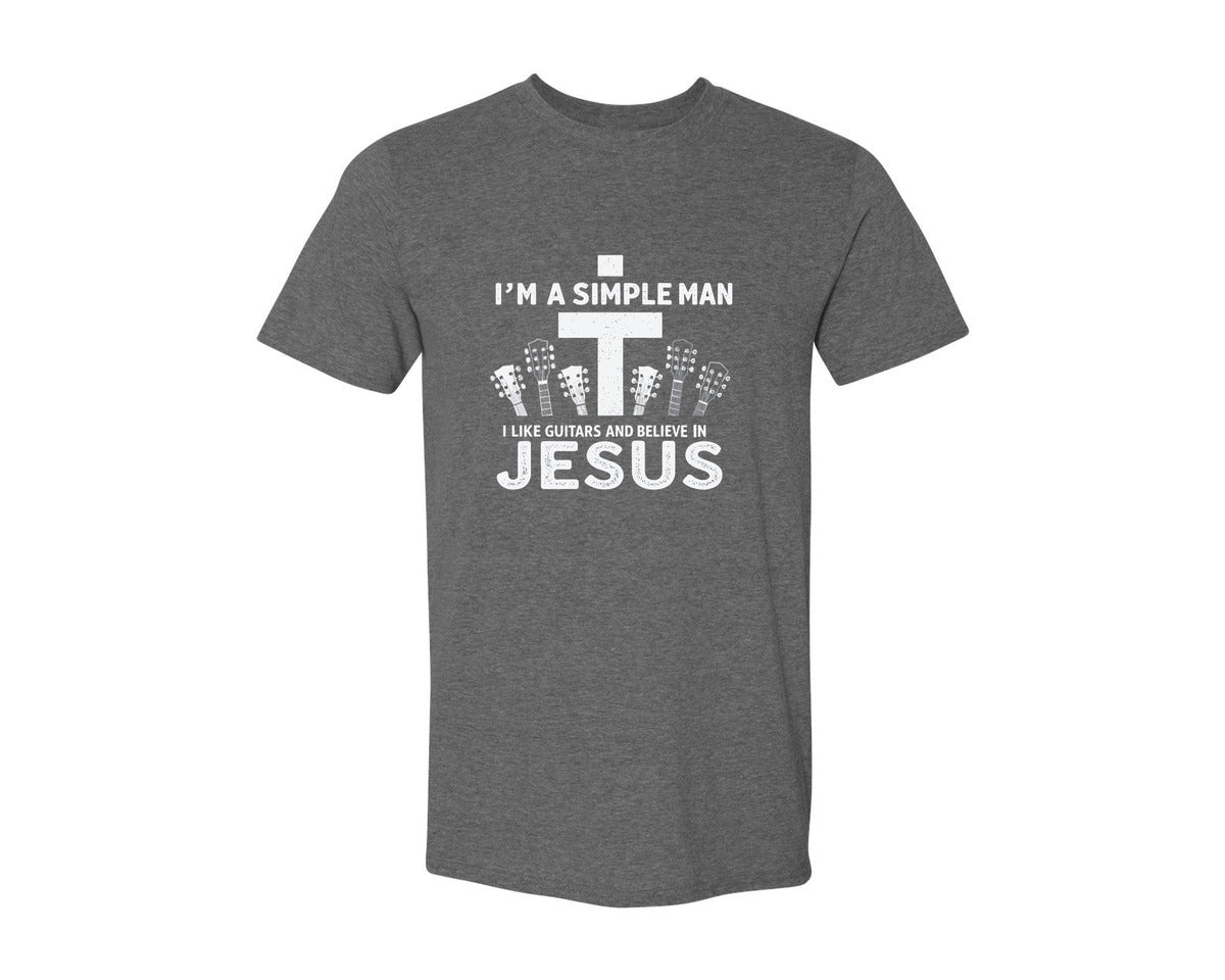 brand:Generic|color:Heather Dark Grey|Christian Guitar Im A Simple Man Graphic T-Shirt