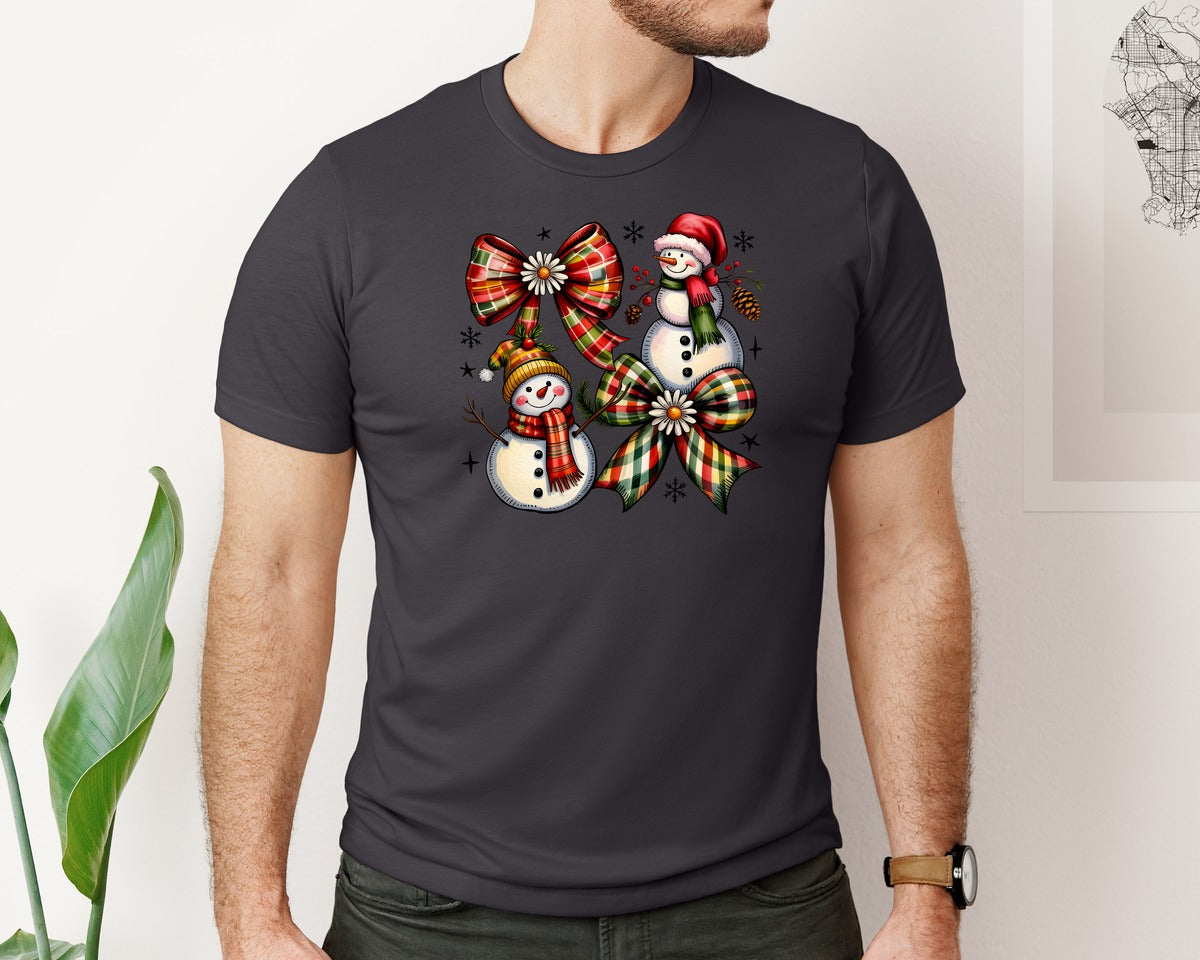 brand:Bella Canvas|color:Heather Dark Grey|Vintage Christmas Snowman Coquette Graphic T-Shirt