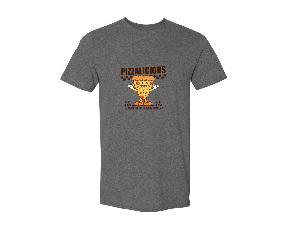 brand:Generic|color:Heather Dark Grey|Vintage Slice Pizza Cartoon Character Graphic T-Shirt