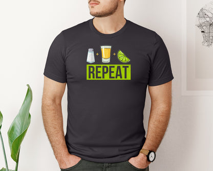 brand:Bella Canvas|color:Heather Dark Grey|Salt Tequila Lime Repeat Graphic T-Shirt