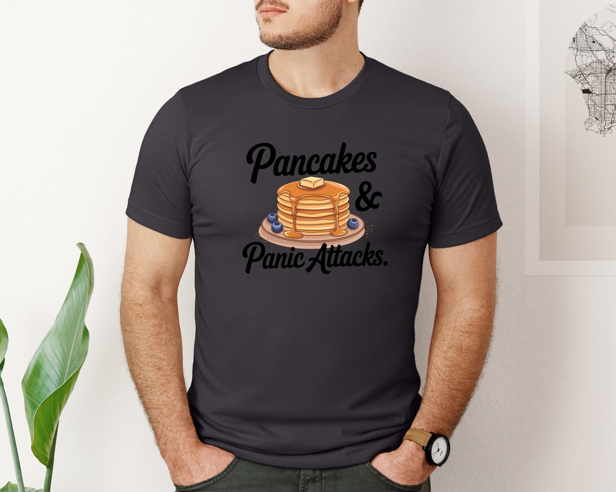 brand:Bella Canvas|color:Heather Dark Grey|Pancakes Panic Attacks Graphic T-Shirt