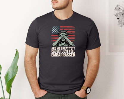 brand:Bella Canvas|color:Heather Dark Grey|Statue Of Liberty With Blindfold Us Flag Graphic T-Shirt