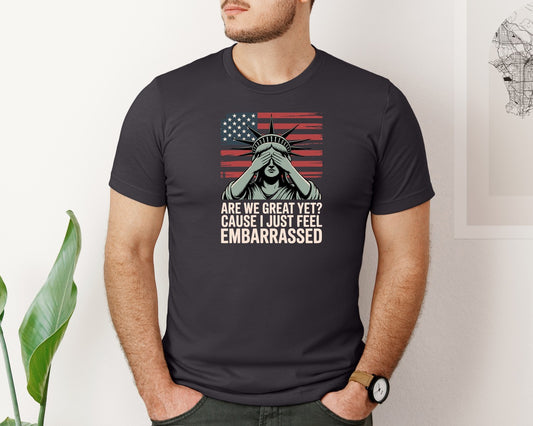 Statue Of Liberty With Blindfold Us Flag Graphic T-Shirt