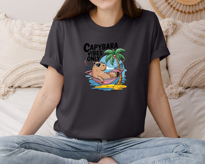 brand:Bella Canvas|color:Heather Dark Grey|Capybara Vibes Only Summer T Shirt Print Graphic T-Shirt