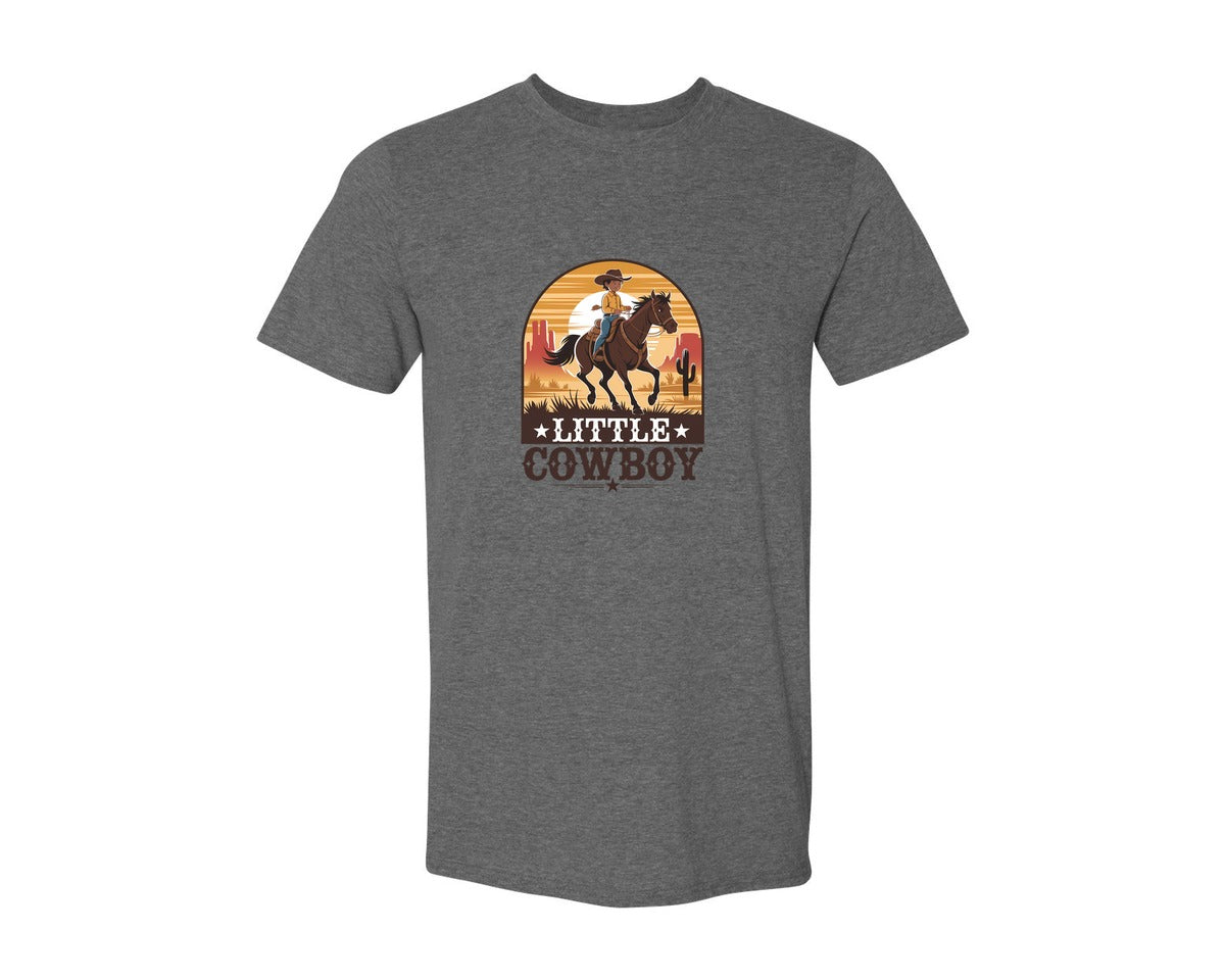 brand:Generic|color:Heather Dark Grey|Little Cowboy Western Horse Riding Graphic T-Shirt