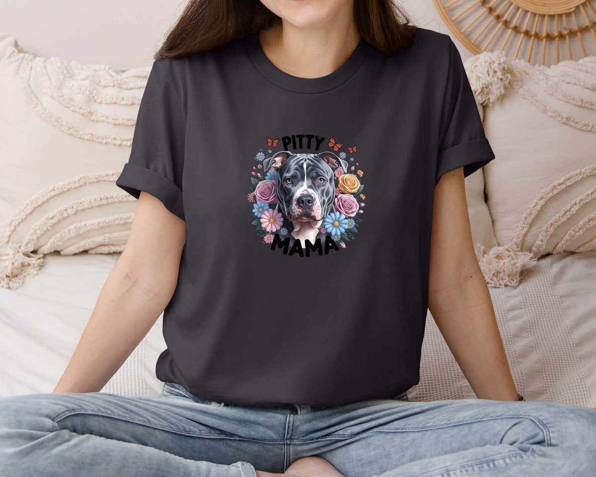brand:Bella Canvas|color:Heather Dark Grey|Pitty Mama Cute Pitbull Dog 2 Graphic T-Shirt