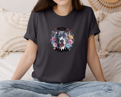 brand:Bella Canvas|color:Heather Dark Grey|Pitty Mama Cute Pitbull Dog 2 Graphic T-Shirt