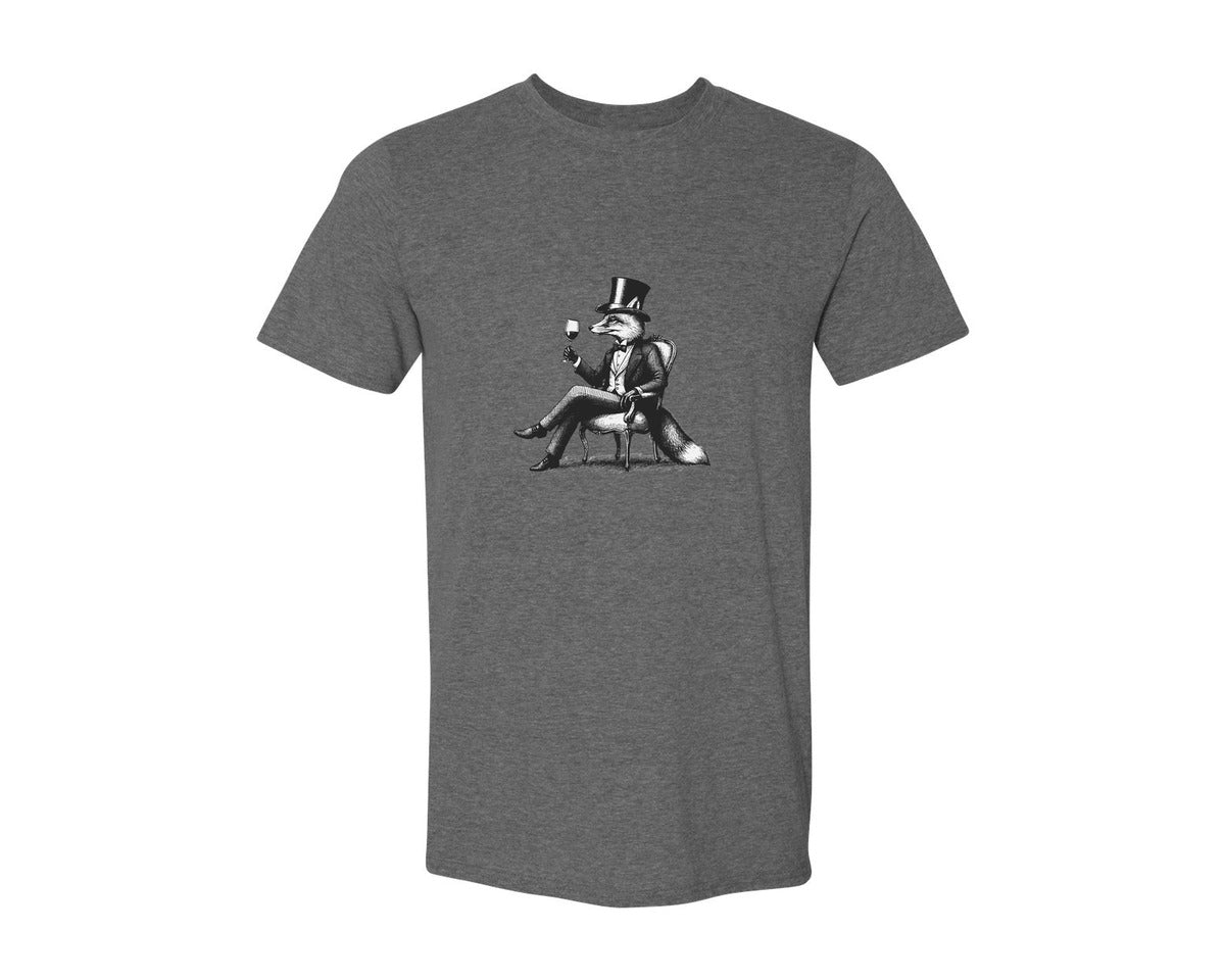 brand:Generic|color:Heather Dark Grey|Fox Drink Wine Retro Vintage Shirt Graphic T-Shirt