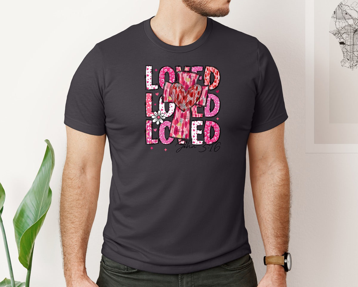 brand:Bella Canvas|color:Heather Dark Grey|Loved John 316 Graphic T-Shirt