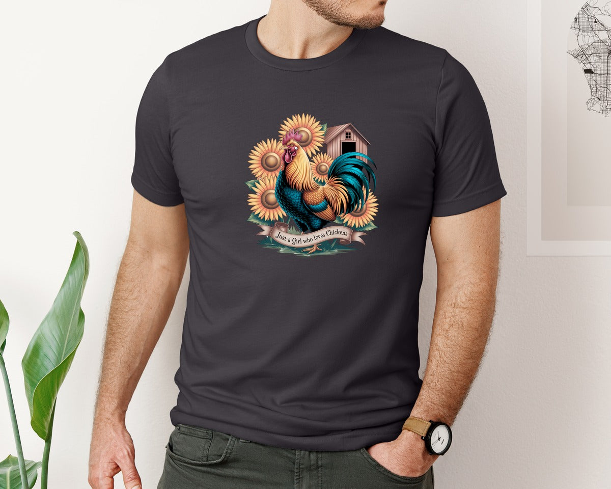brand:Bella Canvas|color:Heather Dark Grey|Just A Girl Who Loves Chickens 10 Graphic T-Shirt