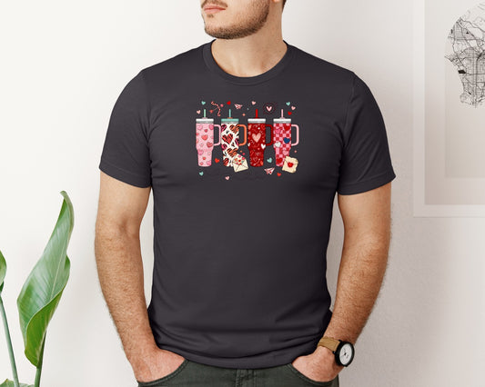 Cute Valentine Heart Pattern Tumbler Graphic T-Shirt