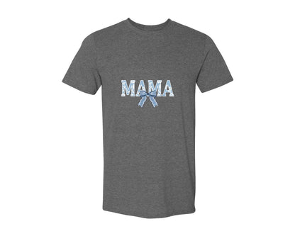 brand:Generic|color:Heather Dark Grey|Mama Floral Coquette Bow Mama Graphic T-Shirt