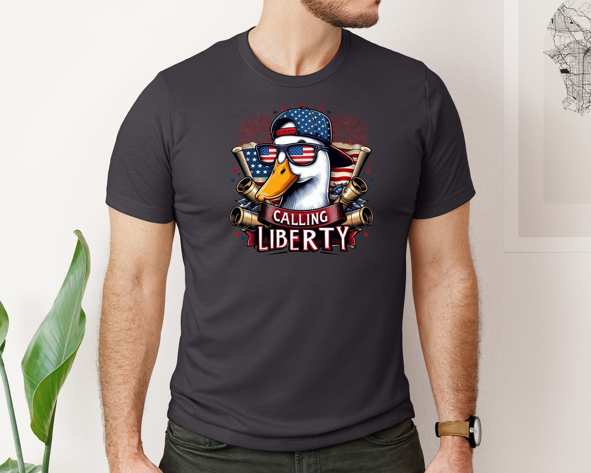 brand:Bella Canvas|color:Heather Dark Grey|Duck Hunting 4Th July Duck Call Graphic T-Shirt