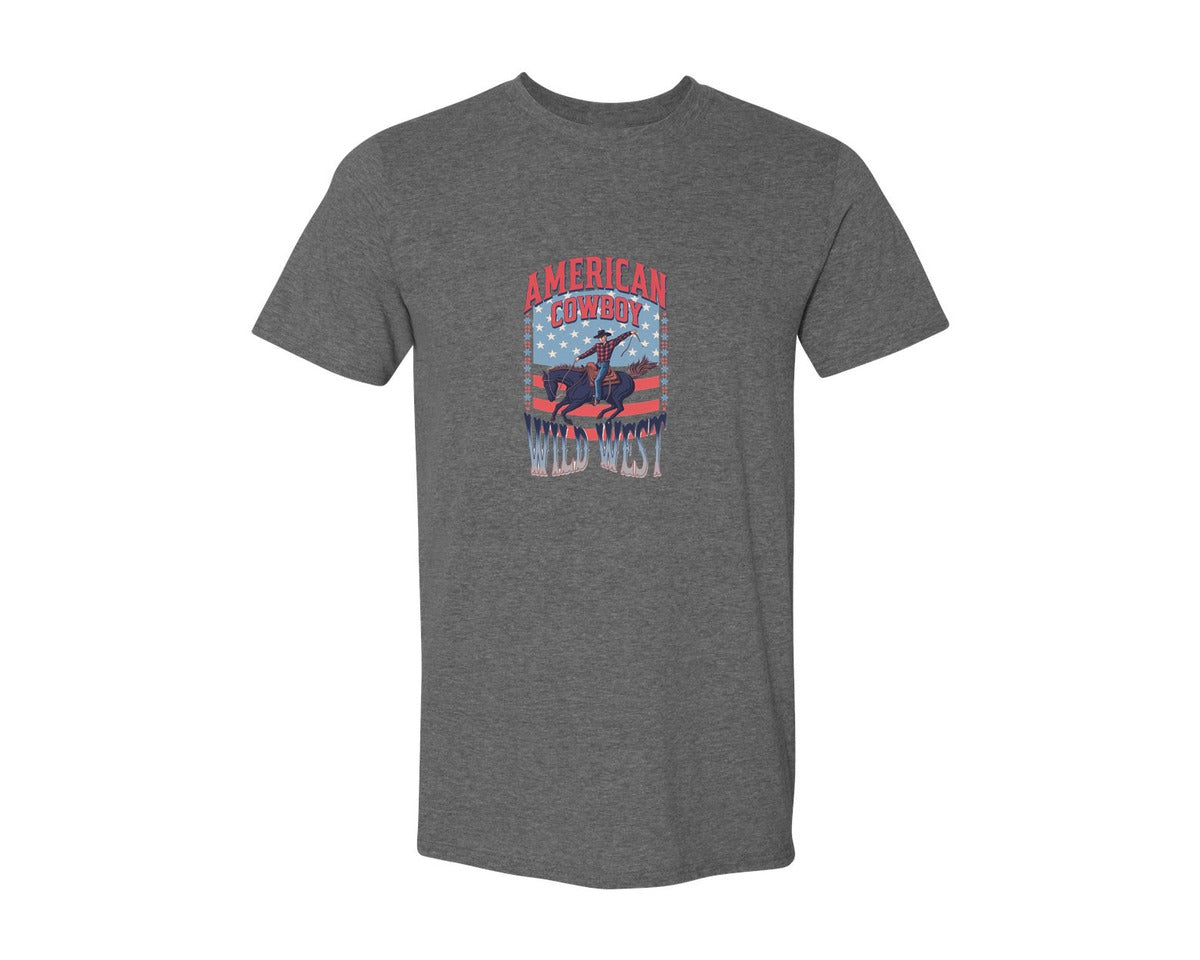 brand:Generic|color:Heather Dark Grey|American Cowboy Wild West Vintage Graphic T-Shirt