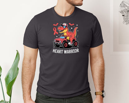 brand:Bella Canvas|color:Heather Dark Grey|Heart Warrior Dinosaur Cute Dino Graphic T-Shirt