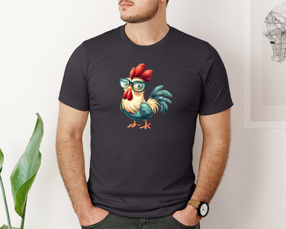 brand:Bella Canvas|color:Heather Dark Grey|Cute Cartoon Rooster Design Graphic T-Shirt