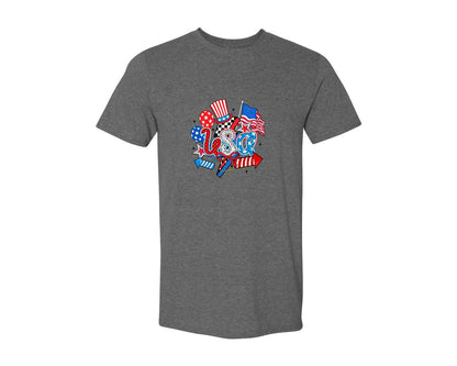 brand:Generic|color:Heather Dark Grey|Retro 4Th Of July Usa 2 Graphic T-Shirt