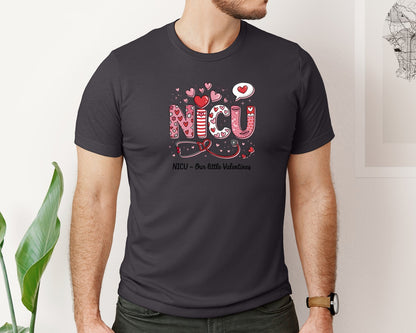 brand:Bella Canvas|color:Heather Dark Grey|Nicu Nurse Valentine Tshirt Design 2 Graphic T-Shirt