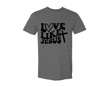 brand:Generic|color:Heather Dark Grey|Love Like Jesus Wavy 2 Graphic T-Shirt