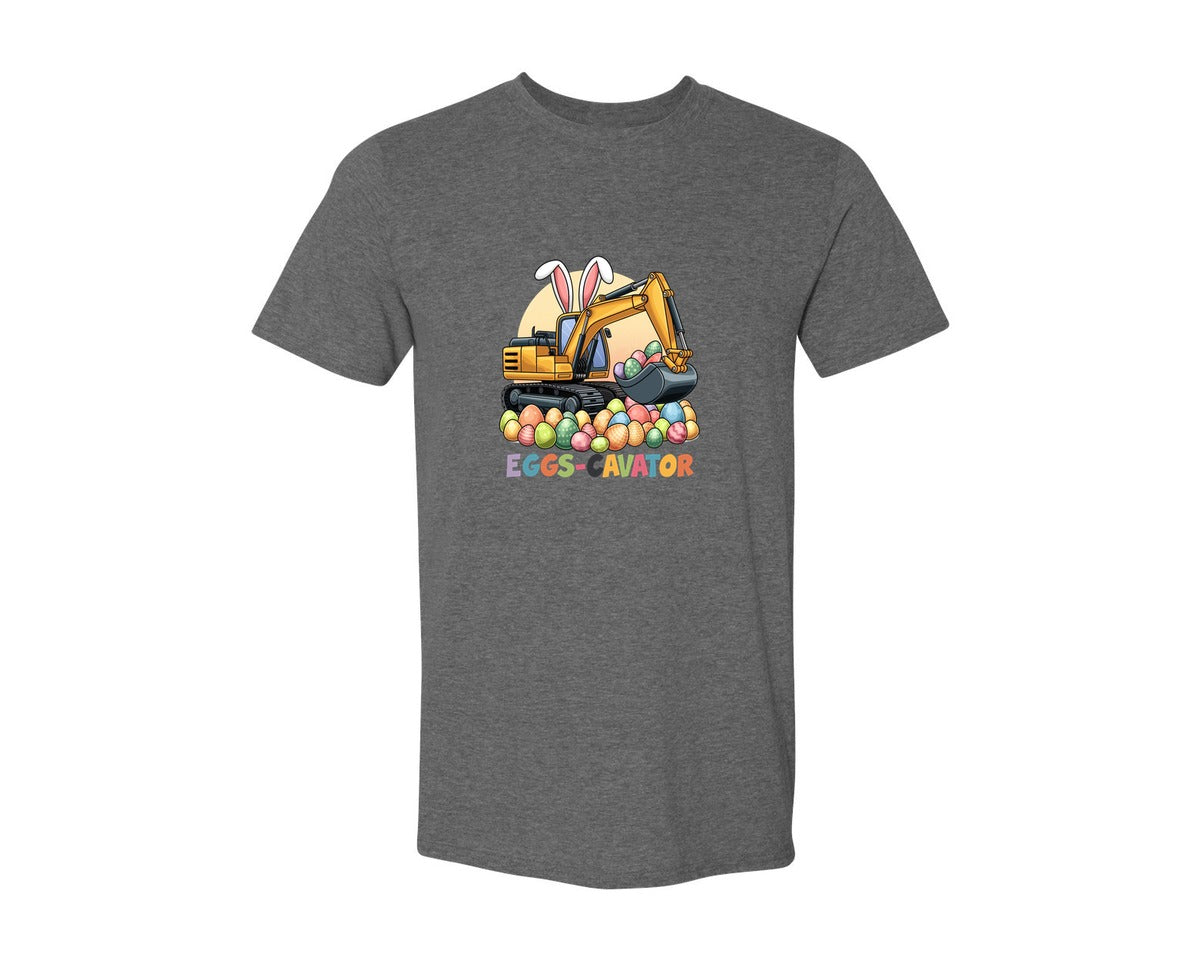brand:Generic|color:Heather Dark Grey|Eggs Cavator Easter Excavator 2 Graphic T-Shirt