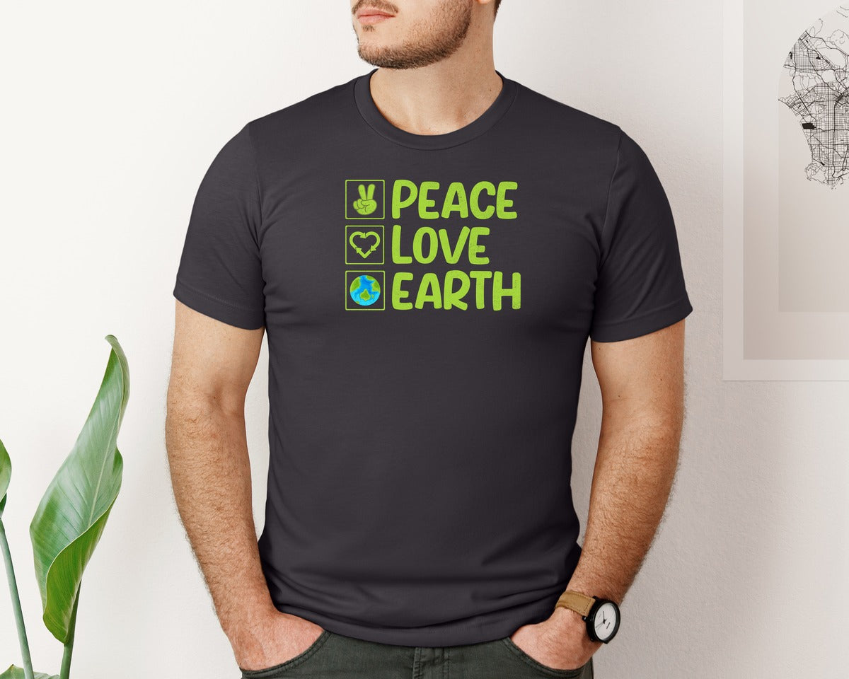 brand:Bella Canvas|color:Heather Dark Grey|Peace Love Earth T Shirt Graphic T-Shirt