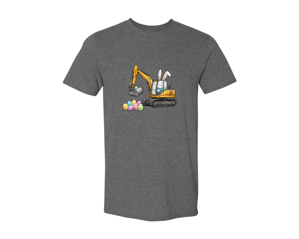 brand:Generic|color:Heather Dark Grey|Bunny Easter Excavator Graphic T-Shirt