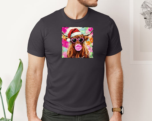 Cool Highland Cow Santa Christmas Graphic T-Shirt