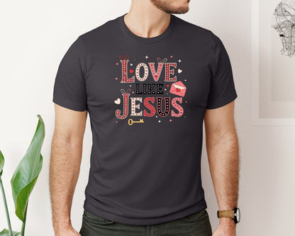 brand:Bella Canvas|color:Heather Dark Grey|Love Like Jesus Christian Valentine 18 Graphic T-Shirt
