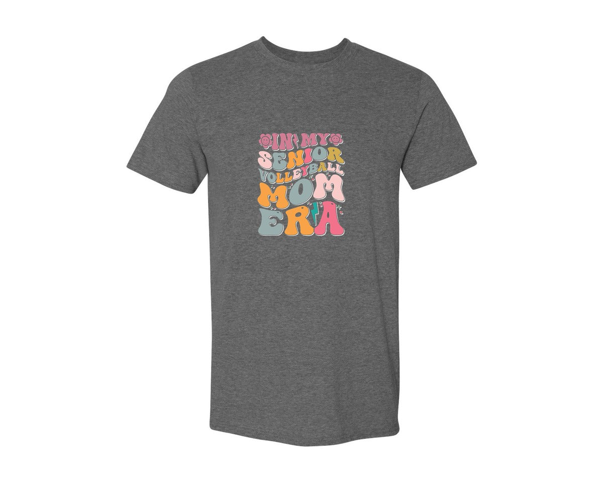 brand:Generic|color:Heather Dark Grey|In My Senior Volleyball Mom Era Graphic T-Shirt