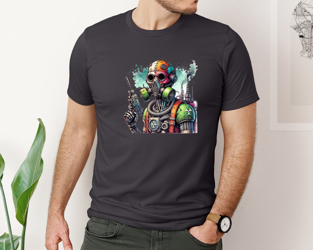 brand:Bella Canvas|color:Heather Dark Grey|Robot Sublimationsticker Graphic T-Shirt