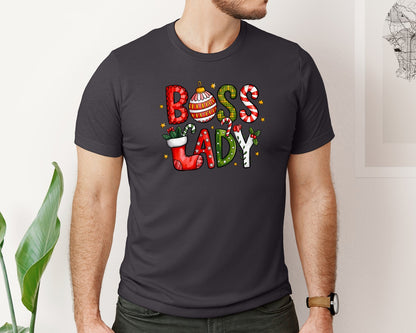 brand:Bella Canvas|color:Heather Dark Grey|Boss Lady File Christmas Graphic T-Shirt