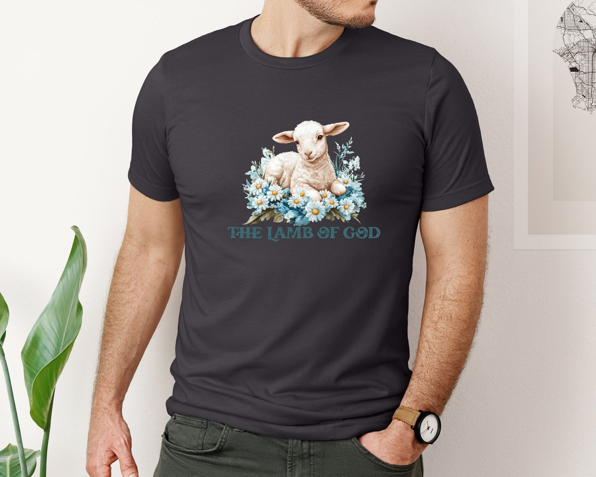 brand:Bella Canvas|color:Heather Dark Grey|Easter Lamb Of God Christian Graphic T-Shirt